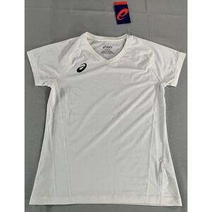 Asics Youth Volleyball Jersey L White Short Sleeve Spin Serve Tee 2054A016